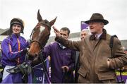 28 April 2017; Jockey Patrick Mullins, left, and trainer Willie Mullins, right, with Wicklow Brave after winning the BETDAQ Punchestown Champion Hurdle at Punchestown Racecourse in Naas, Co. Kildare. Photo by Seb Daly/Sportsfile