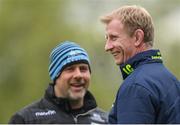 28 April 2017; Leinster head coach Leo Cullen and Glasgow Warriors coach Dan McFarland during the Guinness PRO12 Round 21 match between Leinster and Glasgow Warriors at the RDS Arena in Dublin. Photo by Stephen McCarthy/Sportsfile