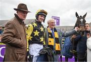 28 April 2017; Trainer Willie Mullins, left, with jockey Patrick Mullins, owner Pat McSweeney and Barcardys after winning the Tattersalls Ireland Champion Novice Hurdle at Punchestown Racecourse in Naas, Co. Kildare. Photo by Seb Daly/Sportsfile