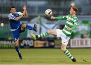 28 April 2017; Shane Duggan of Limerick FC in action against Gary Shaw of Shamrock Rovers during the SSE Airtricity League Premier Division match between Shamrock Rovers and Limerick FC at Tallaght Stadium in Dublin. Photo by Matt Browne/Sportsfile