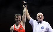 28 April 2017; Patrick Mongan of Ireland after defeating Vladimir Nikitin of Russia during their 60kg bout at the Elite International Boxing Tournament in the National Stadium, Dublin. Photo by Piaras Ó Mídheach/Sportsfile