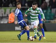 28 April 2017; Brandon Miele of Shamrock Rovers in action against Lee Lynch of Limerick FC during the SSE Airtricity League Premier Division match between Shamrock Rovers and Limerick FC at Tallaght Stadium in Dublin. Photo by Matt Browne/Sportsfile