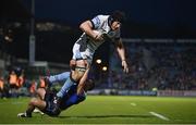 28 April 2017; Tim Swinson of Glasgow Warriors is tackled by Jamison Gibson-Park of Leinster during the Guinness PRO12 Round 21 match between Leinster and Glasgow Warriors at the RDS Arena in Dublin. Photo by Brendan Moran/Sportsfile