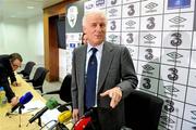 28 October 2011; Republic of Ireland manager Giovanni Trapattoni arrives for a squad announcement ahead of their UEFA EURO2012 Qualifying Play-off games against Estonia on the 11th and 15th of November. FAI Headquarters, Abbotstown, Dublin. Picture credit: Brian Lawless / SPORTSFILE