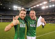 28 October 2011; Zac Tuohy, left, and Kieran Donaghy celebrate the Ireland win. International Rules 1st Test, Australia v Ireland, Etihad Stadium, Melbourne, Australia. Picture credit: Ray McManus / SPORTSFILE