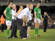 28 October 2011; The Ireland manager Anthony Tohill with Ciaran McKeever, to his left, and Parce Hanley, to his right. International Rules 1st Test, Australia v Ireland, Etihad Stadium, Melbourne, Australia. Picture credit: Ray McManus / SPORTSFILE
