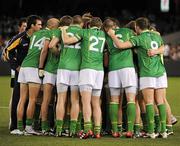 28 October 2011; The Ireland players listen to manager Anthony Tohill before the start of the final quarter. International Rules 1st Test, Australia v Ireland, Etihad Stadium, Melbourne, Australia. Picture credit: Ray McManus / SPORTSFILE