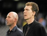 28 October 2011; Jim Stynes and his brother Brian, left, sing the National Anthems. International Rules 1st Test, Australia v Ireland, Etihad Stadium, Melbourne, Australia. Picture credit: Ray McManus / SPORTSFILE