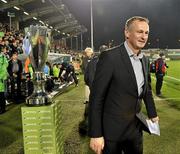 28 October 2011; Shamrock Rovers manager Michael O'Neill walks past the Airtricity League Premier Division trophy before the game against Galway United. Airtricity League Premier Division, Shamrock Rovers v Galway United, Tallaght Stadium, Tallaght, Co. Dublin. Picture credit: David Maher / SPORTSFILE