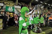 28 October 2011; Shamrock Rovers mascot 'Hooperman' holds the Airtricity League Premier Division trophy before the game against Galway United. Airtricity League Premier Division, Shamrock Rovers v Galway United, Tallaght Stadium, Tallaght, Co. Dublin. Picture credit: David Maher / SPORTSFILE