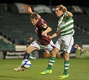 28 October 2011; Karl Sheppard, Shamrock Rovers, in action against Laurence Gaughan, Galway United. Airtricity League Premier Division, Shamrock Rovers v Galway United, Tallaght Stadium, Tallaght, Co. Dublin. Picture credit: David Maher / SPORTSFILE