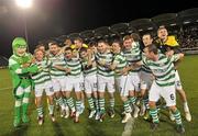 28 October 2011; Shamrock Rovers players and mascot 'Hooperman' celebrate at the end of the game. Airtricity League Premier Division, Shamrock Rovers v Galway United, Tallaght Stadium, Tallaght, Co. Dublin. Picture credit: David Maher / SPORTSFILE