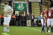 28 October 2011; A stadium announer addresses Shamrock Rovers supporters after fireworks were thrown on the pitch during the game. Airtricity League Premier Division, Shamrock Rovers v Galway United, Tallaght Stadium, Tallaght, Co. Dublin. Picture credit: David Maher / SPORTSFILE