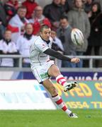 29 October 2011; Ian Humphreys kicks a penalty for Ulster. Celtic League, Scarlets v Ulster, Parc Y Scarlets, Llanelli, Wales. Picture credit: Steve Pope / SPORTSFILE