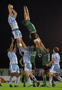 29 October 2011; Paul Tito, Cardiff Blues, wins possession in the line-out ahead of John Muldoon, Connacht. Celtic League, Connacht v Cardiff Blues, Sportsground, Galway. Picture credit: Diarmuid Greene / SPORTSFILE