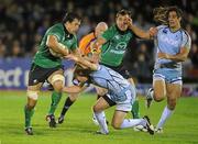 29 October 2011; Mike McCarthy, Connacht, is tackled by Richie Rees, Cardiff Blues. Celtic League, Connacht v Cardiff Blues, Sportsground, Galway. Picture credit: Diarmuid Greene / SPORTSFILE