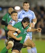 29 October 2011; Mike McCarthy, Connacht, is tackled by Chris Czekaj, Cardiff Blues. Celtic League, Connacht v Cardiff Blues, Sportsground, Galway. Picture credit: Diarmuid Greene / SPORTSFILE
