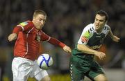 29 October 2011; Philip Hughes, Shelbourne, in action against Gavin Kavanagh, Cork City. Airtricity League First Division, Shelbourne v Cork City, Tolka Park, Dublin. Photo by Sportsfile