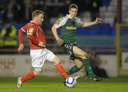 29 October 2011; Philip Hughes, Shelbourne, in action against Kalen Spillane, Cork City. Airtricity League First Division, Shelbourne v Cork City, Tolka Park, Dublin. Photo by Sportsfile