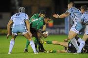 29 October 2011; Fetu'u Vainikolo, Connacht, in action against Tom James, left, and John Yapp, Cardiff Blues. Celtic League, Connacht v Cardiff Blues, Sportsground, Galway. Picture credit: Diarmuid Greene / SPORTSFILE
