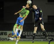 29 October 2011; Declan O'Brien, Monaghan United, in action against Paul Danaher, Athlone Town. Airtricity League First Division, Athlone Town v Monaghan United, Lisseywollen, Athlone, Co. Westmeath. Picture credit: Pat Murphy / SPORTSFILE