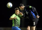 29 October 2011; Declan O'Brien, Monaghan United, in action against Paul Danaher, Athlone Town. Airtricity League First Division, Athlone Town v Monaghan United, Lisseywollen, Athlone, Co. Westmeath. Picture credit: Pat Murphy / SPORTSFILE