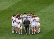 9 April 2017; The Kildare manager Cian O'Neill speaks to his players before the Allianz Football League Division 2 Final match between Kildare and Galway at Croke Park, in Dublin. Photo by Ray McManus/Sportsfile