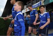 28 April 2017; Leinster mascots with Rory O'Loughlin of Leinster prior to the Guinness PRO12 Round 21 match between Leinster and Glasgow Warriors at the RDS Arena in Dublin. Photo by Sam Barnes/Sportsfile