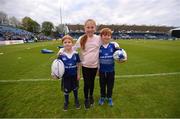 28 April 2017; Leinster matchday mascot Eóin Simpson, age 7, with his sister Ciara and his twin brother Jamie prior to the Guinness PRO12 Round 21 match between Leinster and Glasgow Warriors at the RDS Arena in Dublin. Photo by Stephen McCarthy/Sportsfile