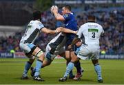28 April 2017; Peter Dooley of Leinster is tackled by Glasgow Warriors players, from left, Tim Swinson, Jonny Gray and Sila Puafisi during the Guinness PRO12 Round 21 match between Leinster and Glasgow Warriors at the RDS Arena in Dublin. Photo by Stephen McCarthy/Sportsfile