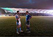 28 April 2017; Alex Dunbar of Glasgow Warriors and Zane Kirchner of Leinster after a power failure during the Guinness PRO12 Round 21 match between Leinster and Glasgow Warriors at the RDS Arena in Dublin. Photo by Stephen McCarthy/Sportsfile