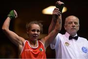 28 April 2017; Carly McNaul of Ireland after her victory over Roberta Mostarda of Italy during their 51kg bout at the Elite International Boxing Tournament in the National Stadium, Dublin. Photo by Piaras Ó Mídheach/Sportsfile