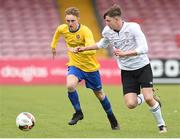29 April 2017; Shane Lowney of Carrigaline United AFC in action against Cian O'Neill of Tramore AFC during the FAI Umbro U17 Challenge cup final match between Carrigaline United AFC and Tramore AFC at Turners Cross in Cork. Photo by Matt Browne/Sportsfile