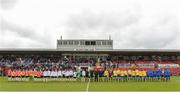 29 April 2017; The Tramore AFC and Carrigaline United AFC teams stand for the national anthem before the FAI Umbro U17 Challenge cup final match between Carrigaline United AFC and Tramore AFC at Turners Cross in Cork. Photo by Matt Browne/Sportsfile