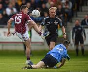 29 April 2017; Dessie Conneely of Galway has his shot blocked by Darren Byrne of Dublin during the EirGrid All-Ireland U21 Football Final match between Dublin and Galway at O'Connor Park in Tullamore, Dublin. Photo by Cody Glenn/Sportsfile