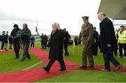 29 April 2017; The President of Ireland Michael D. Higgins walks out to greet both teams prior to the EirGrid All-Ireland U21 Football Final match between Dublin and Galway at O'Connor Park in Tullamore, Dublin. Photo by Cody Glenn/Sportsfile
