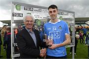 29 April 2017; John O'Connor, EirGrid Chairman presents Man of the Match Darren Gavin of Dublin with his award during the EirGrid All-Ireland U21 Football Final match between Dublin and Galway at O'Connor Park in Tullamore, Dublin. Photo by Ray McManus/Sportsfile