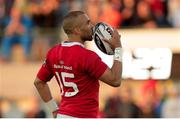 29 April 2017; Simon Zebo of Munster celebrates after scoring a try during the Guinness PRO12 Round 21 match between Benetton Treviso and Munster at Stadio Monigo in Treviso, Italy. Photo by Roberto Bregani/Sportsfile
