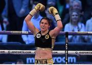 29 April 2017, Katie Taylor celebrates victory in her WBA Inter-Continental Lightweight Championship bout with Nina Meinke at Wembley Stadium, in London, England. Photo by Brendan Moran/Sportsfile