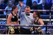 29 April 2017; Referee Howard Foster stops the fight between Katie Taylor and Nina Meinke during their WBA Inter-Continental Lightweight Championship bout at Wembley Stadium, in London, England. Photo by Brendan Moran/Sportsfile