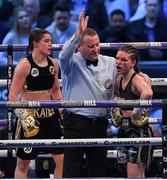 29 April 2017; Referee Howard Foster stops the fight between Katie Taylor and Nina Meinke during their WBA Inter-Continental Lightweight Championship bout at Wembley Stadium, in London, England. Photo by Brendan Moran/Sportsfile