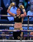 29 April 2017, Katie Taylor celebrates victory over Nina Meinke during their WBA Inter-Continental Lightweight Championship bout at Wembley Stadium, in London, England. Photo by Brendan Moran/Sportsfile