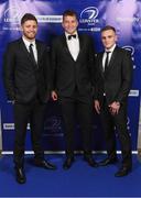 29 April 2017; On arrival at the Leinster Rugby Awards Ball were, from left, Leinster's Ross Byrne, Ross Molony and Nick McCarthy. The Awards, MC’d by Darragh Maloney, were a celebration of the 2016/17 Leinster Rugby season to date and over the course of the evening Leinster Rugby acknowledged the contributions of retirees Mike Ross, Eóin Reddan and Luke Fitzgerald as well as presenting Leinster Rugby caps to departees Bill Dardis, Hayden Triggs, Mike McCarthy, Zane Kirchner and Dominic Ryan. Former Leinster Rugby team doctor Professor Arthur Tanner was posthumously inducted into the Guinness Hall of Fame. Some of the Award winners on the night included; Gonzaga College (Deep River Rock School of the Year), David Hicks, De La Salle Palmerston (Beauchamps Contribution to Leinster Rugby Award), Clontarf FC (CityJet Senior Club of the Year), Coláiste Chill Mhantáin (Irish Independent Development School of the Year Award), Athy RFC (Bank of Ireland Junior Club of the Year). Clayton Hotel, Burlington Road, Dublin 4. Photo by Stephen McCarthy/Sportsfile