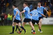 29 April 2017; Dublin players, from left, Stephen Smith, Con O'Callaghan, Chris Sallier, and Darragh Spillane celebrate at the final whistle during the EirGrid All-Ireland U21 Football Final match between Dublin and Galway at O'Connor Park in Tullamore, Dublin. Photo by Cody Glenn/Sportsfile