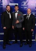 29 April 2017; On arrival at the Leinster Rugby Awards Ball were, from left, Leinster's Michael Bent, Zane Kirchner and Richardt Strauss. The Awards, MC’d by Darragh Maloney, were a celebration of the 2016/17 Leinster Rugby season to date and over the course of the evening Leinster Rugby acknowledged the contributions of retirees Mike Ross, Eóin Reddan and Luke Fitzgerald as well as presenting Leinster Rugby caps to departees Bill Dardis, Hayden Triggs, Mike McCarthy, Zane Kirchner and Dominic Ryan. Former Leinster Rugby team doctor Professor Arthur Tanner was posthumously inducted into the Guinness Hall of Fame. Some of the Award winners on the night included; Gonzaga College (Deep River Rock School of the Year), David Hicks, De La Salle Palmerston (Beauchamps Contribution to Leinster Rugby Award), Clontarf FC (CityJet Senior Club of the Year), Coláiste Chill Mhantáin (Irish Independent Development School of the Year Award), Athy RFC (Bank of Ireland Junior Club of the Year). Clayton Hotel, Burlington Road, Dublin 4. Photo by Stephen McCarthy/Sportsfile