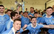 29 April 2017; Dublin players celebrate with the cup in the dressing room following the EirGrid All-Ireland U21 Football Final match between Dublin and Galway at O'Connor Park in Tullamore, Dublin. Photo by Cody Glenn/Sportsfile