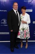 29 April 2017; On arrival at the Leinster Rugby Awards Ball were Robbie and Sue O'Connor. The Awards, MC’d by Darragh Maloney, were a celebration of the 2016/17 Leinster Rugby season to date and over the course of the evening Leinster Rugby acknowledged the contributions of retirees Mike Ross, Eóin Reddan and Luke Fitzgerald as well as presenting Leinster Rugby caps to departees Bill Dardis, Hayden Triggs, Mike McCarthy, Zane Kirchner and Dominic Ryan. Former Leinster Rugby team doctor Professor Arthur Tanner was posthumously inducted into the Guinness Hall of Fame. Some of the Award winners on the night included; Gonzaga College (Deep River Rock School of the Year), David Hicks, De La Salle Palmerston (Beauchamps Contribution to Leinster Rugby Award), Clontarf FC (CityJet Senior Club of the Year), Coláiste Chill Mhantáin (Irish Independent Development School of the Year Award), Athy RFC (Bank of Ireland Junior Club of the Year). Clayton Hotel, Burlington Road, Dublin 4. Photo by Stephen McCarthy/Sportsfile