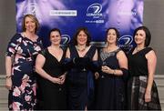 29 April 2017; On arrival at the Leinster Rugby Awards Ball were, from left, Tara Doyle, Alison Moore, Irene Enright, Yvonne Kelly and Aisling O'Connor. The Awards, MC’d by Darragh Maloney, were a celebration of the 2016/17 Leinster Rugby season to date and over the course of the evening Leinster Rugby acknowledged the contributions of retirees Mike Ross, Eóin Reddan and Luke Fitzgerald as well as presenting Leinster Rugby caps to departees Bill Dardis, Hayden Triggs, Mike McCarthy, Zane Kirchner and Dominic Ryan. Former Leinster Rugby team doctor Professor Arthur Tanner was posthumously inducted into the Guinness Hall of Fame. Some of the Award winners on the night included; Gonzaga College (Deep River Rock School of the Year), David Hicks, De La Salle Palmerston (Beauchamps Contribution to Leinster Rugby Award), Clontarf FC (CityJet Senior Club of the Year), Coláiste Chill Mhantáin (Irish Independent Development School of the Year Award), Athy RFC (Bank of Ireland Junior Club of the Year). Clayton Hotel, Burlington Road, Dublin 4. Photo by Stephen McCarthy/Sportsfile