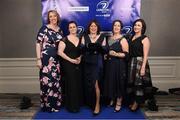 29 April 2017; On arrival at the Leinster Rugby Awards Ball were, from left, Tara Doyle, Alison Moore, Irene Enright, Yvonne Kelly and Aisling O'Connor. The Awards, MC’d by Darragh Maloney, were a celebration of the 2016/17 Leinster Rugby season to date and over the course of the evening Leinster Rugby acknowledged the contributions of retirees Mike Ross, Eóin Reddan and Luke Fitzgerald as well as presenting Leinster Rugby caps to departees Bill Dardis, Hayden Triggs, Mike McCarthy, Zane Kirchner and Dominic Ryan. Former Leinster Rugby team doctor Professor Arthur Tanner was posthumously inducted into the Guinness Hall of Fame. Some of the Award winners on the night included; Gonzaga College (Deep River Rock School of the Year), David Hicks, De La Salle Palmerston (Beauchamps Contribution to Leinster Rugby Award), Clontarf FC (CityJet Senior Club of the Year), Coláiste Chill Mhantáin (Irish Independent Development School of the Year Award), Athy RFC (Bank of Ireland Junior Club of the Year). Clayton Hotel, Burlington Road, Dublin 4. Photo by Stephen McCarthy/Sportsfile