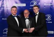 29 April 2017; The CityJet Senior Club of the Year Award is presented to Clontarf FC Club President Peter Walsh by Leinster Rugby President Frank Doherty, left, and Michael Rogers, Business Development Manager at CityJet at the Leinster Rugby Awards Ball. The Awards, MC’d by Darragh Maloney, were a celebration of the 2016/17 Leinster Rugby season to date and over the course of the evening Leinster Rugby acknowledged the contributions of retirees Mike Ross, Eóin Reddan and Luke Fitzgerald as well as presenting Leinster Rugby caps to departees Bill Dardis, Hayden Triggs, Mike McCarthy, Zane Kirchner and Dominic Ryan. Former Leinster Rugby team doctor Professor Arthur Tanner was posthumously inducted into the Guinness Hall of Fame. Some of the Award winners on the night included; Gonzaga College (Deep River Rock School of the Year), David Hicks, De La Salle Palmerston (Beauchamps Contribution to Leinster Rugby Award), Clontarf FC (CityJet Senior Club of the Year), Coláiste Chill Mhantáin (Irish Independent Development School of the Year Award), Athy RFC (Bank of Ireland Junior Club of the Year). Clayton Hotel, Burlington Road, Dublin 4. Photo by Stephen McCarthy/Sportsfile